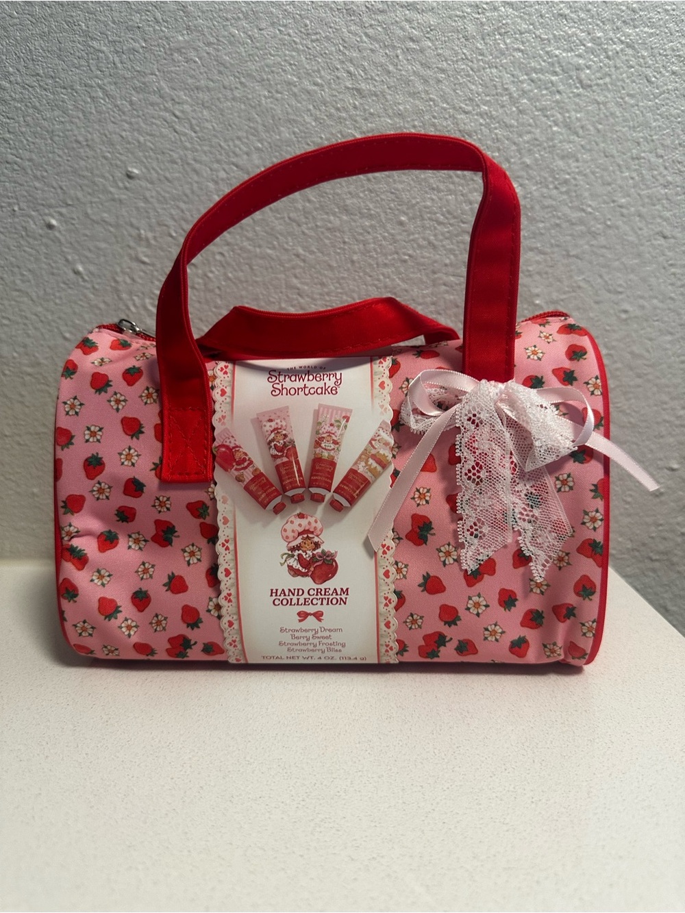 Strawberry Shortcake Pink Print Cosmetic Bag with hand cream collection